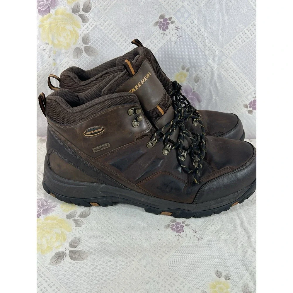 Skechers‎ Relment Traven Waterproof Hiking Boots Brown Leather US 15 Men #65529